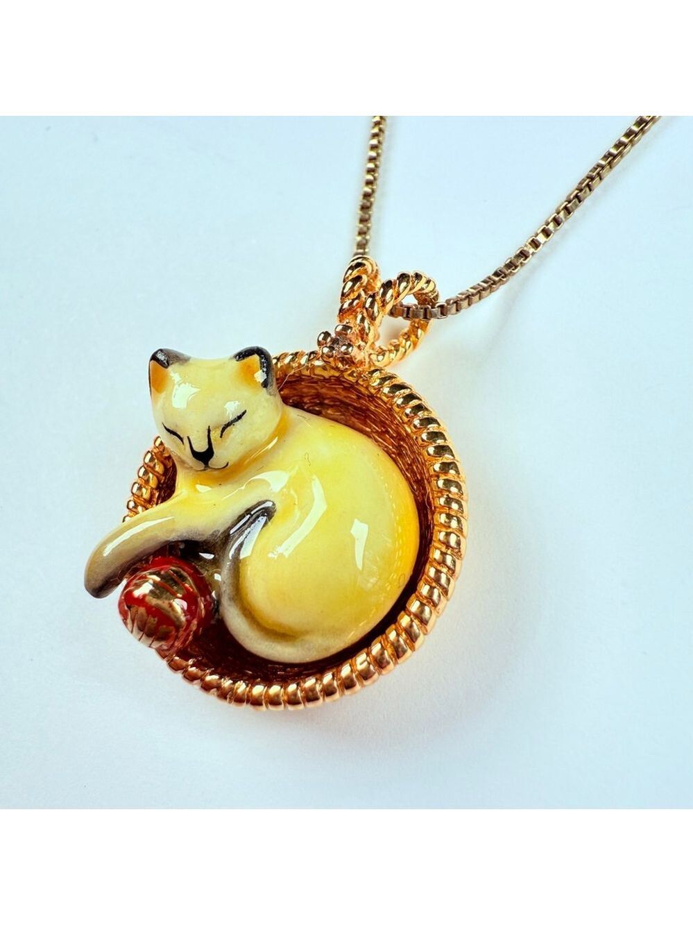 Franklin Mint Diamond Enamel Cat Sterling Silver 925 Vermeil VTG Necklace 1989 - Picture 2 of 9